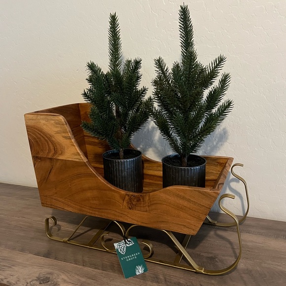 NEW Wooden Santa Sleigh with Gold Metal Accents Made in India Evergreen Grove - Picture 6 of 15